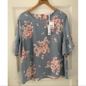 Pastel Floral Ruffle Boho Blouse